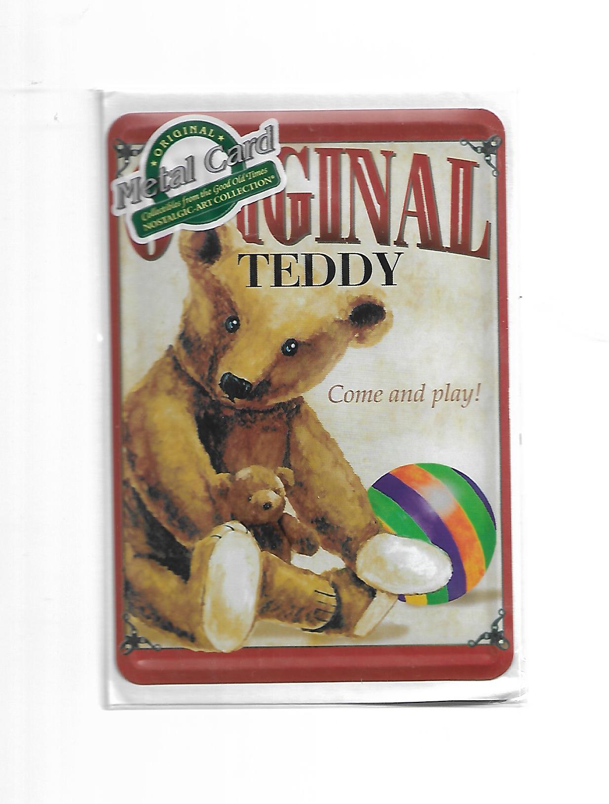 „Blechpostkarte Original Teddy Bear – gewölbte, randgeprägte Vintage‑Metallpostkarte von Nostalgic Art“