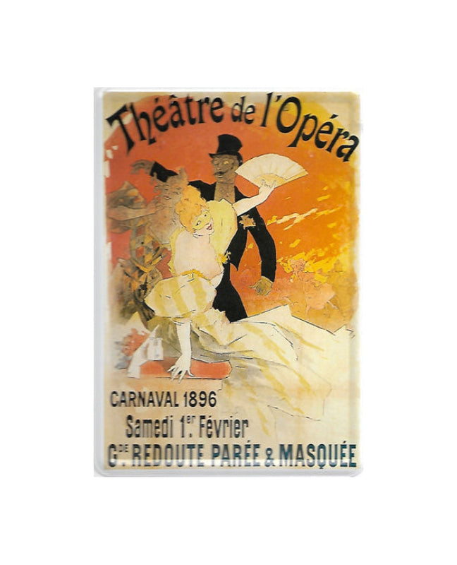 „Blechpostkarte Theatre de l’Opera – gewölbte, randgeprägte Vintage‑Metallpostkarte mit französischem Opern‑Motiv“