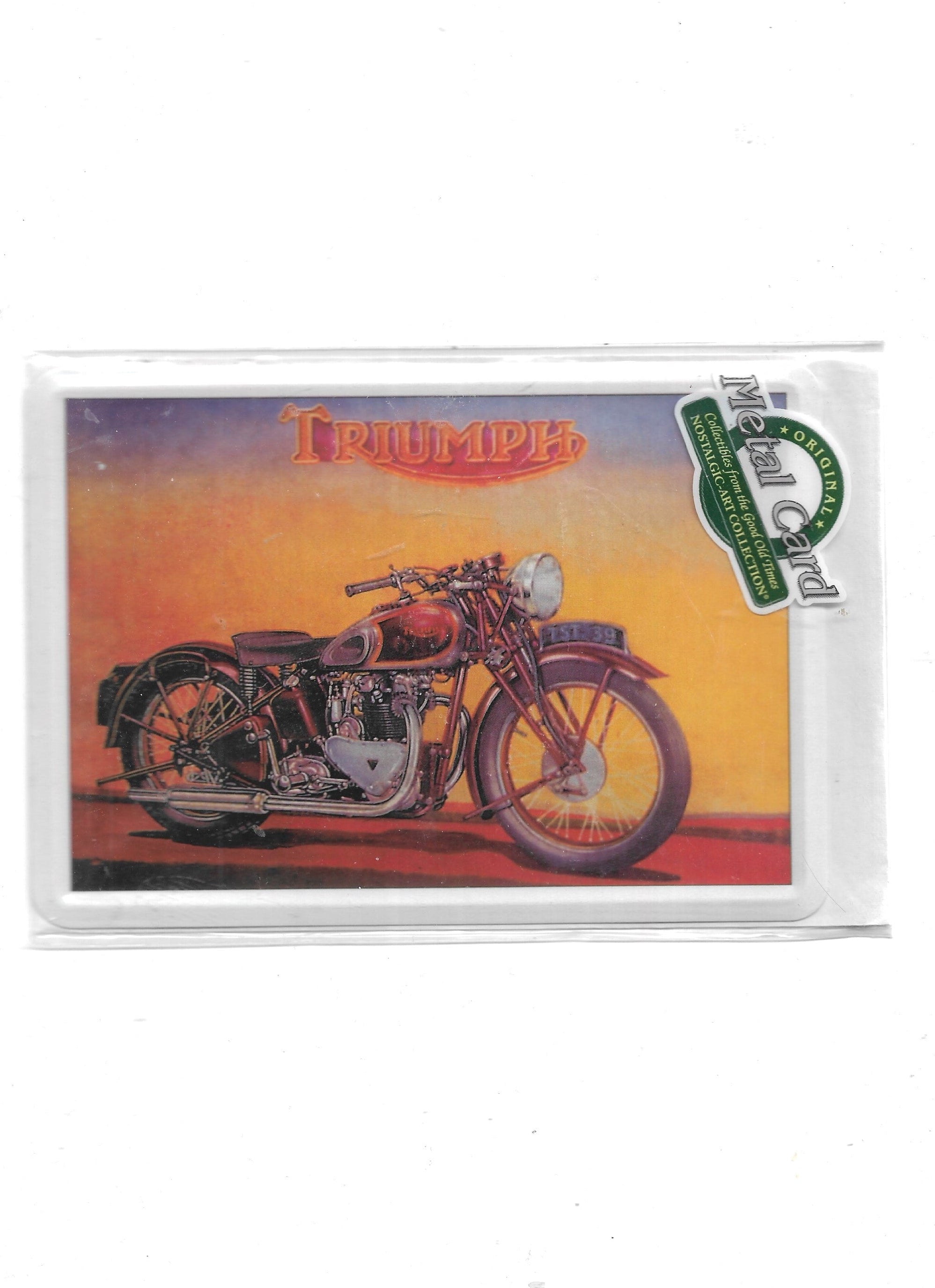 „Blechpostkarte Triumph Motorrad – gewölbte, randgeprägte Vintage‑Metallpostkarte von Nostalgic Art“
