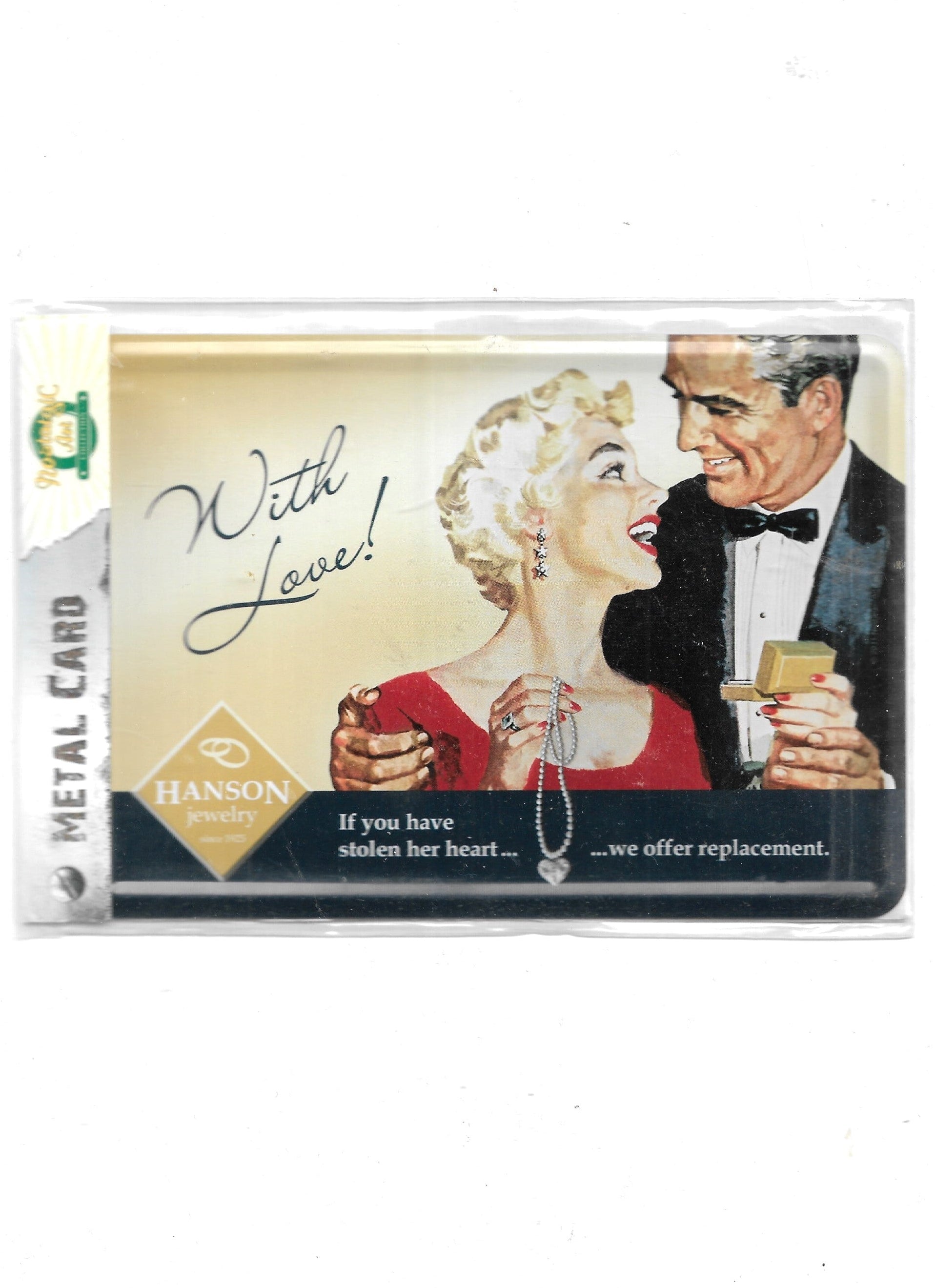 „Blechpostkarte With Love Jewelry – gewölbte, randgeprägte Vintage‑Metallpostkarte von Nostalgic Art“