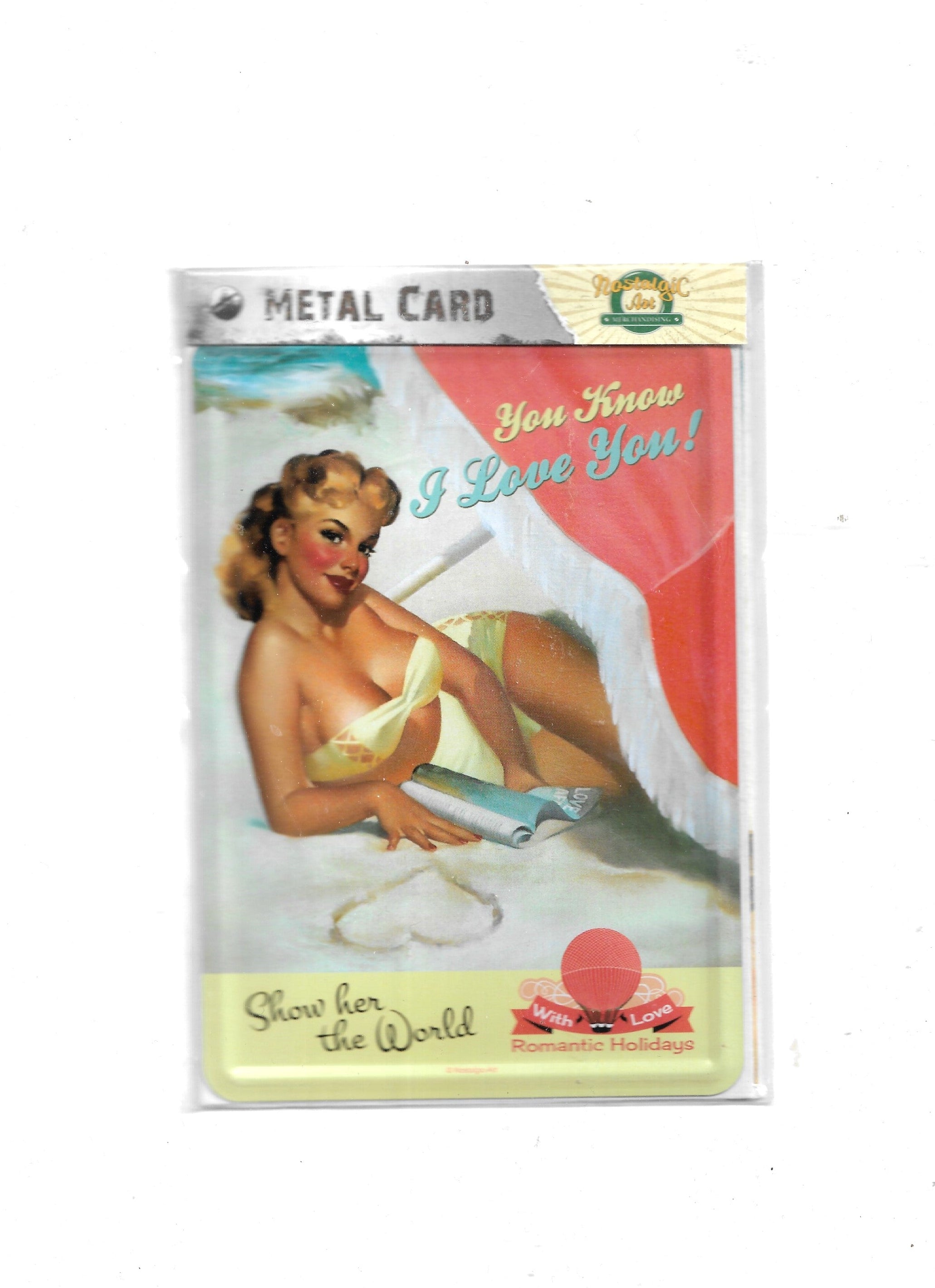 „Blechpostkarte You know I love you – gewölbte, randgeprägte Vintage‑Metallpostkarte im romantischen Retro‑Design“