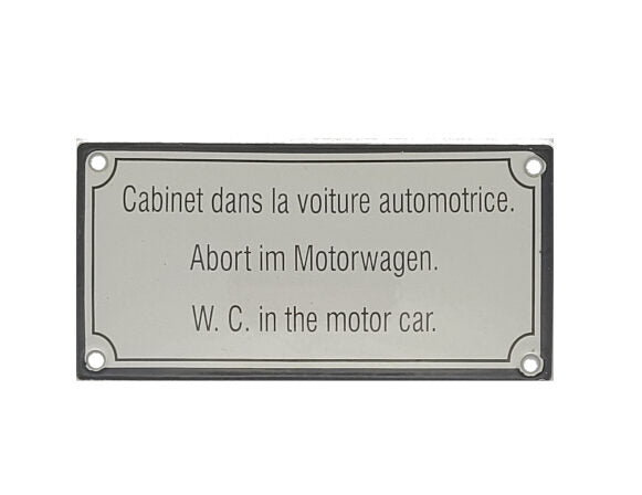 Blechschild Eisenbahn - Abort im Motorwagen. Emailleschild (15 x 7,5 cm)
