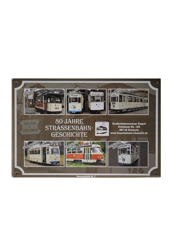Blechschild Straßenbahn 80 Jahre Strassenbahn - Geschichte -  Sammelschild Nr. 7 (20 x 30 cm)