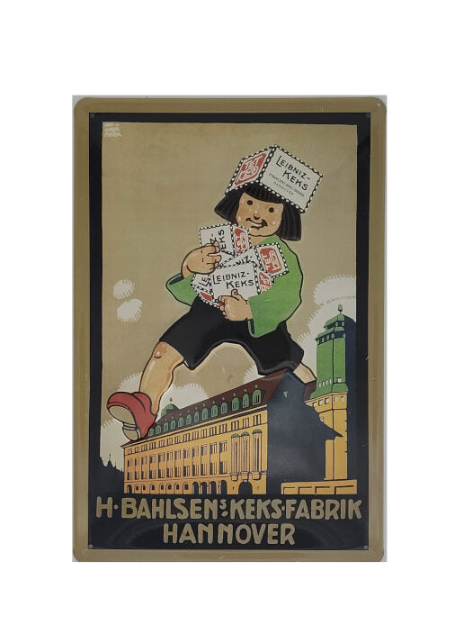 Blechschild Bahlsens-Keksfabrik Hannover designed by Otto Obermeier (20 x 30 cm)