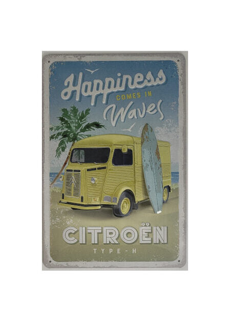Blechschild Citroen - Type-H - Happiness Comes in Waves Nostalgic Art (20 x 30 cm)
