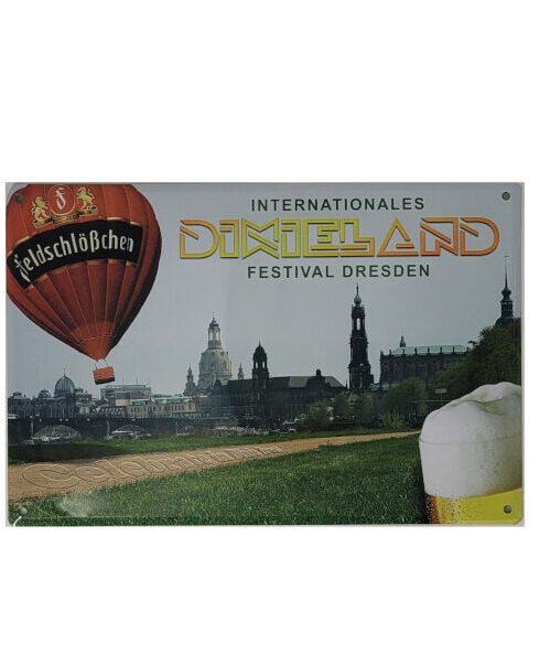 Blechschild Dresden Feldschlößchen Dixieland  Festival Dresden Heißluftballon Bier (20 x 30 cm)