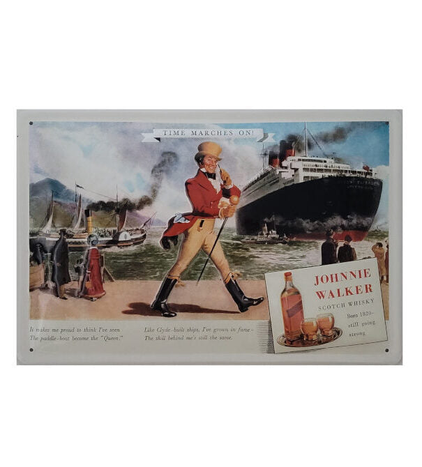 Blechschild Johnnie Walker - Whisky Schiff Time marches on (20 x 30 cm)