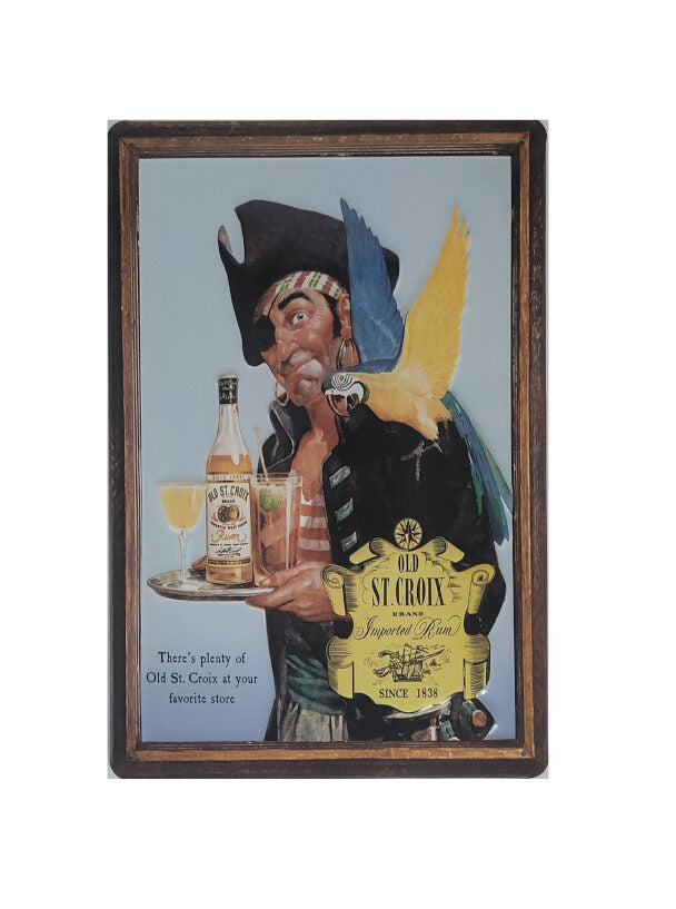 Blechschild Old St. Croix - Rum Pirat mit Papagei (20 x 30 cm)
