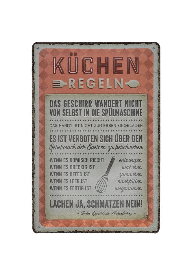 Blechschild Küchenregeln (20 x 30 cm) (Nostalgic Art)