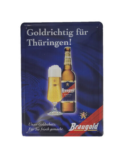 Blechschild Braugold - Goldrichtig für Thüringen ! (25 x 35 cm)