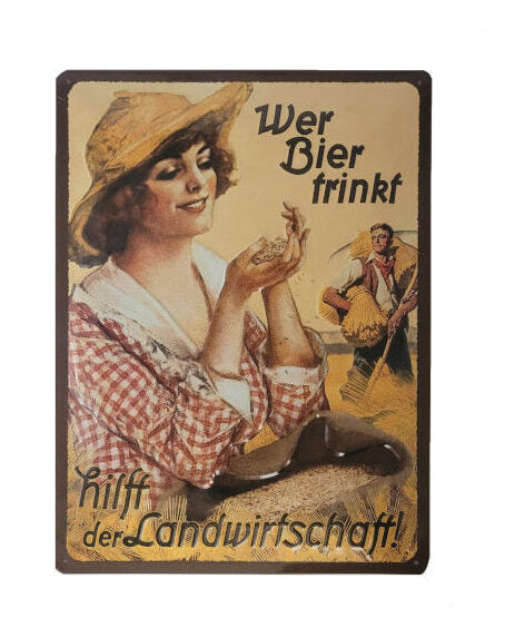 Blechschild Wer Bier trinkt - Hilft der Landwirtschaft (30 x 40 cm) (Nostalgic Art)