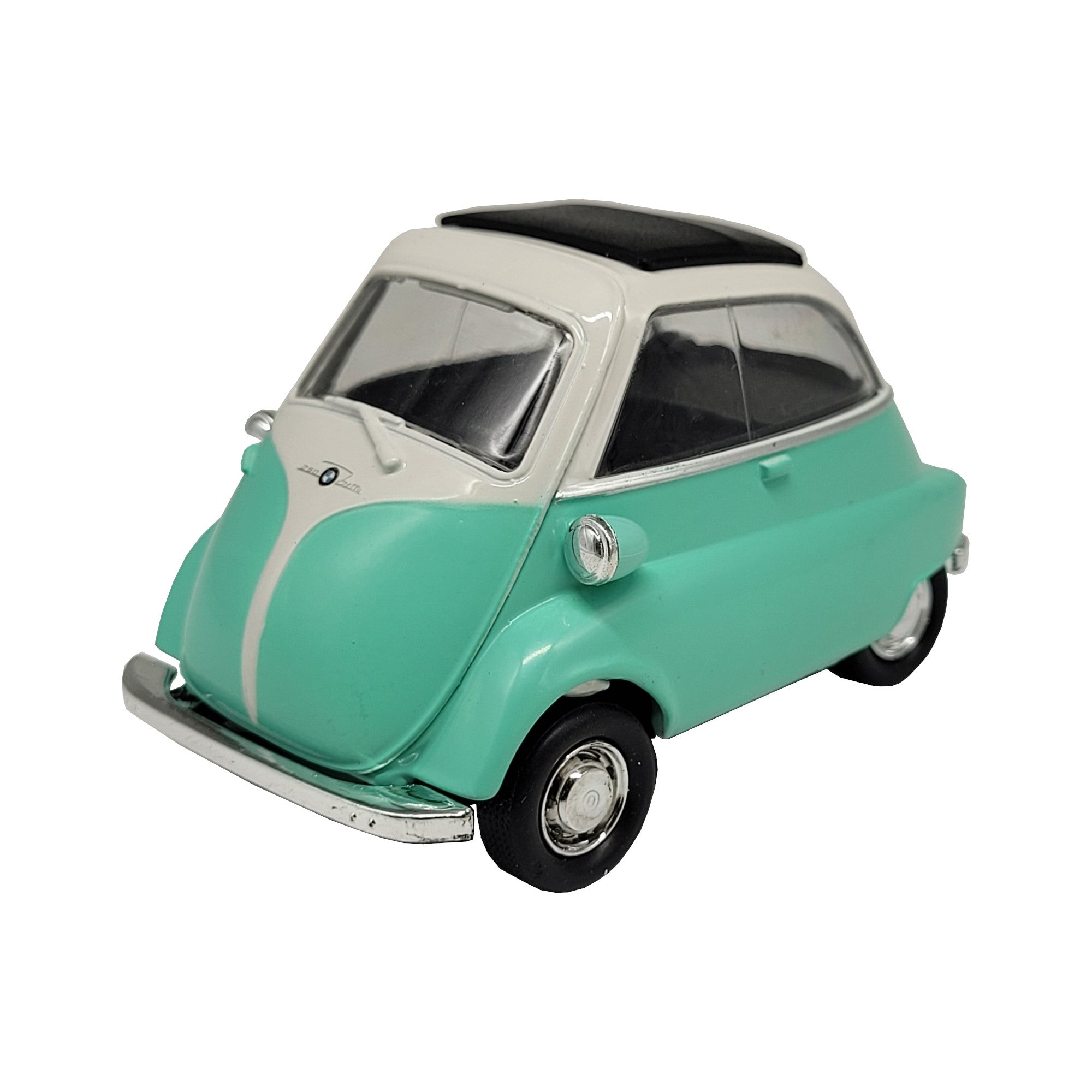 Modellauto BMW Isetta 1955 - mintgrün (aus Metall mit Friktionsmotor) 1:34