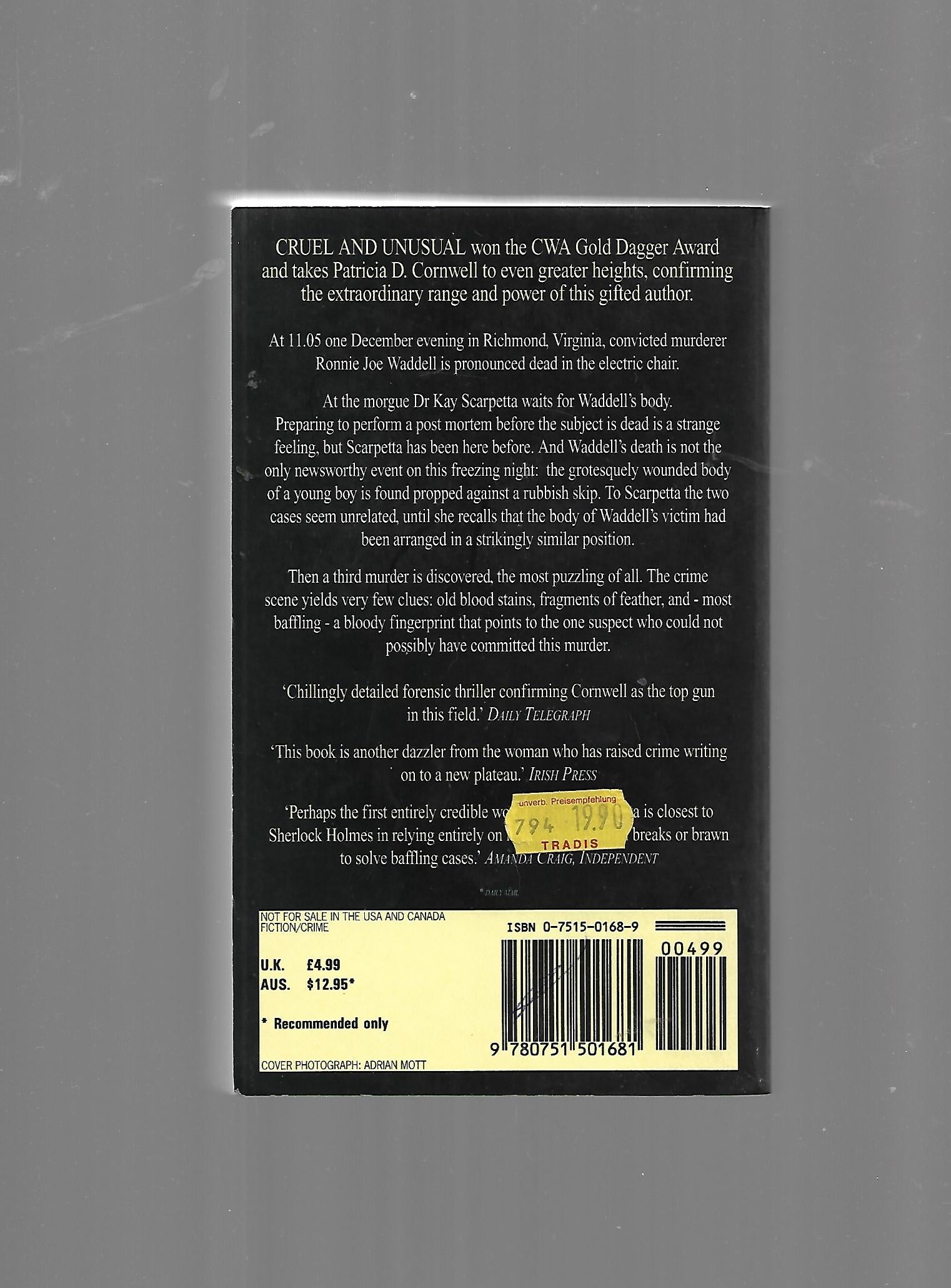 Englisch Patricia D.Cornwall Cruel and Unusual Dr. Kay Scarpetta Warner Books 1994