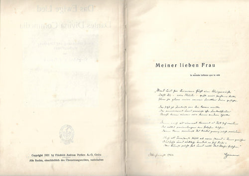 Alte-Bücher Siegfried v.d. Trenck Das ewige Lied Dantes Divina Commedia Verlag F. A. Andreas Perthes A.-G. Gotha 1921