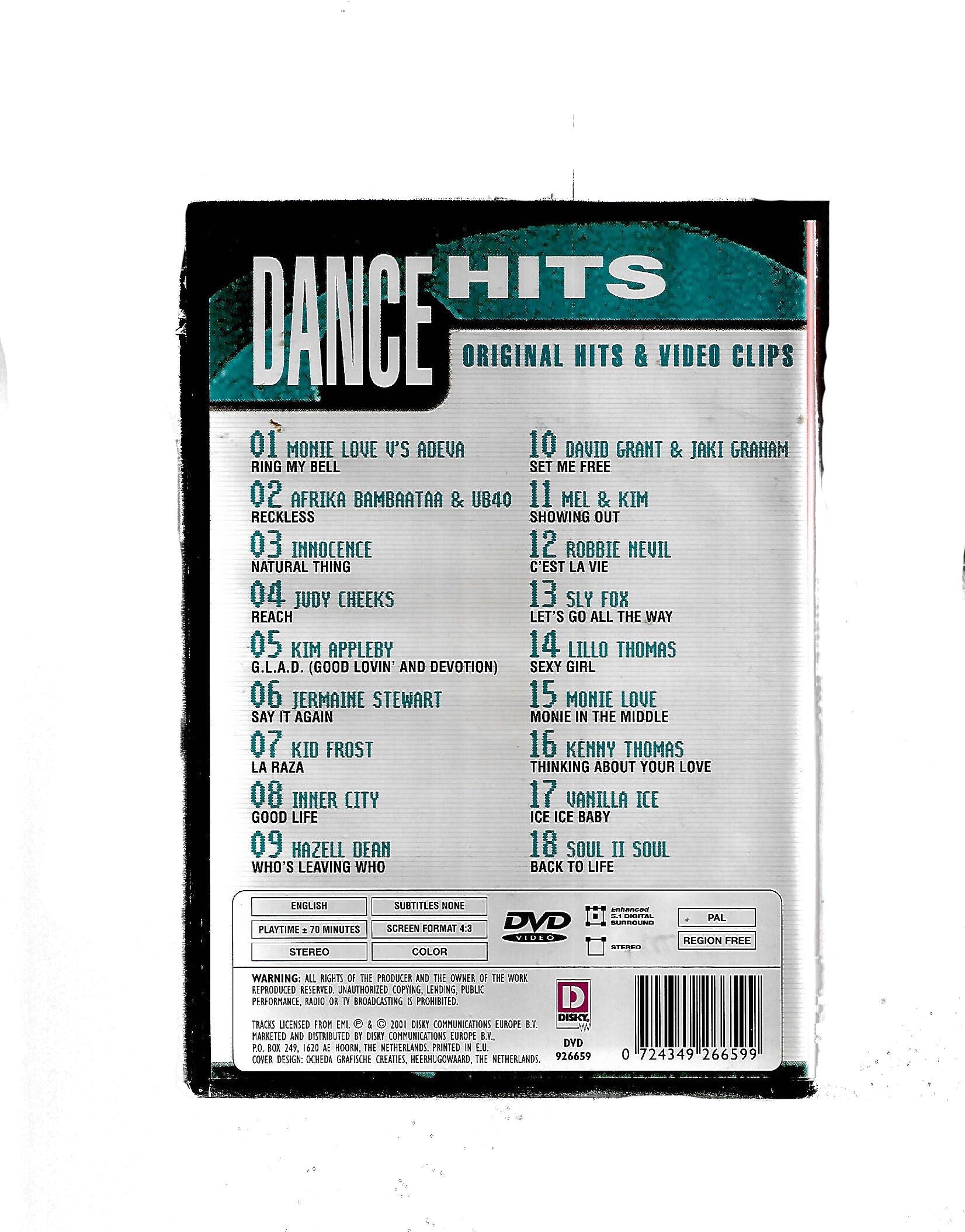 DVD MUSIK - The Greatest DVD Music Collection "Dance Hits" (Original Hits & Video Clips) aus 2001 Vanilla Ice, Mel & Kim, Inner City, ...