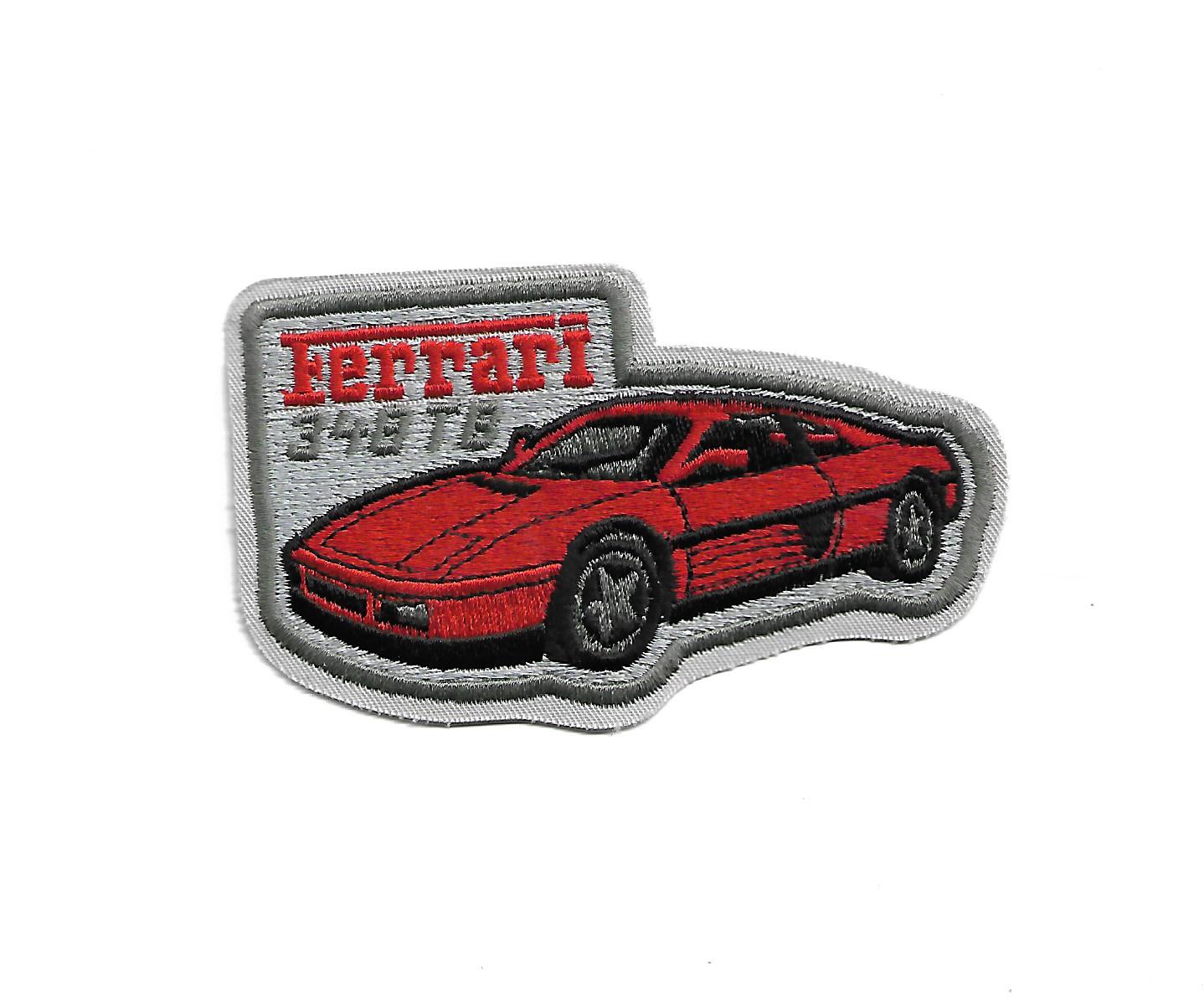 „Aufnäher Ferrari 348 TB, rotes Emblem 10,5×8 cm, bestickt, zum Aufbügeln für Kleidung und Taschen.“