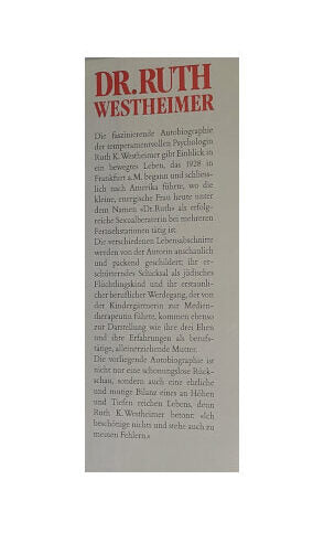 Sachbuch Dr. Ruth Westheimer ....und alles in einem Leben Autobiographie - Benteli Verlag Bern 1989