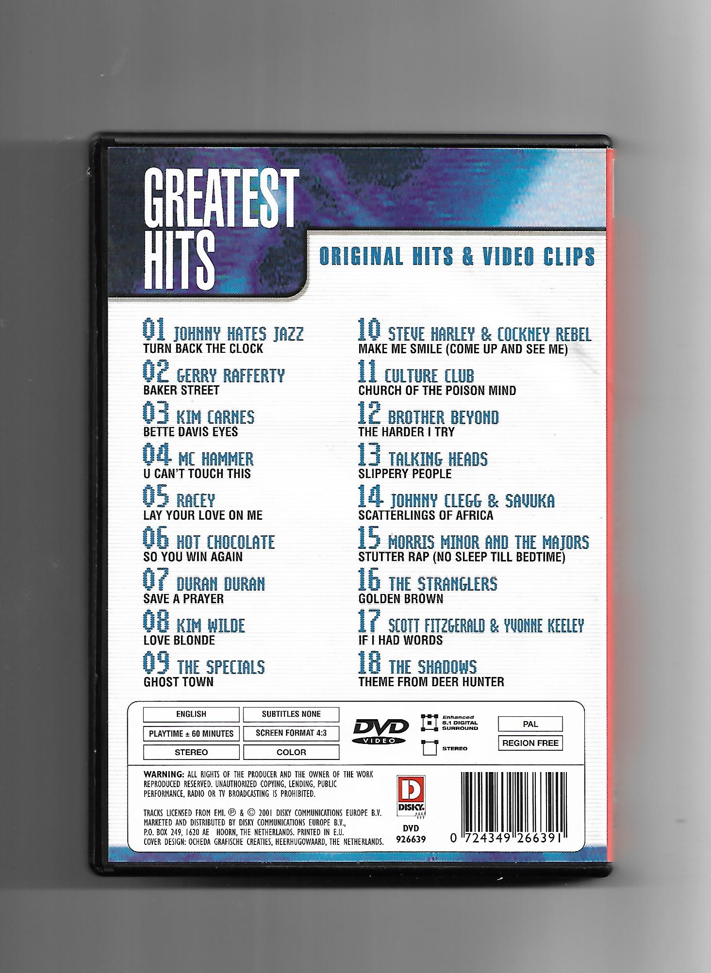 DVD MUSIK - The Greatest DVD Music Collection "GREATEST Hits" (Original Hits & Video Clips) Gerry Rafferty, Kim Wilde, Culture Club, Hot Chocolate, ...