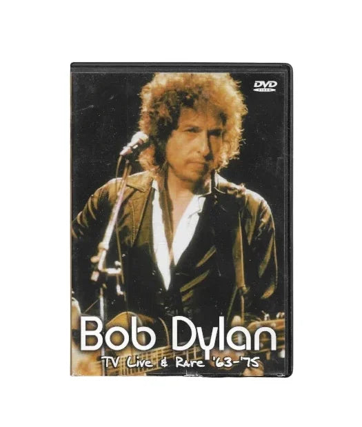 DVD-Cover „Bob Dylan – TV Live & Rare 1963–1975“ mit Schwarz-Weiß-Porträt des Musikers und typischem Retro-Design. Enthält rare Fernsehauftritte und Live-Mitschnitte aus den frühen Jahren seiner Karriere. Musik-Dokumentation im Stil der 60er und 70er Jahre.