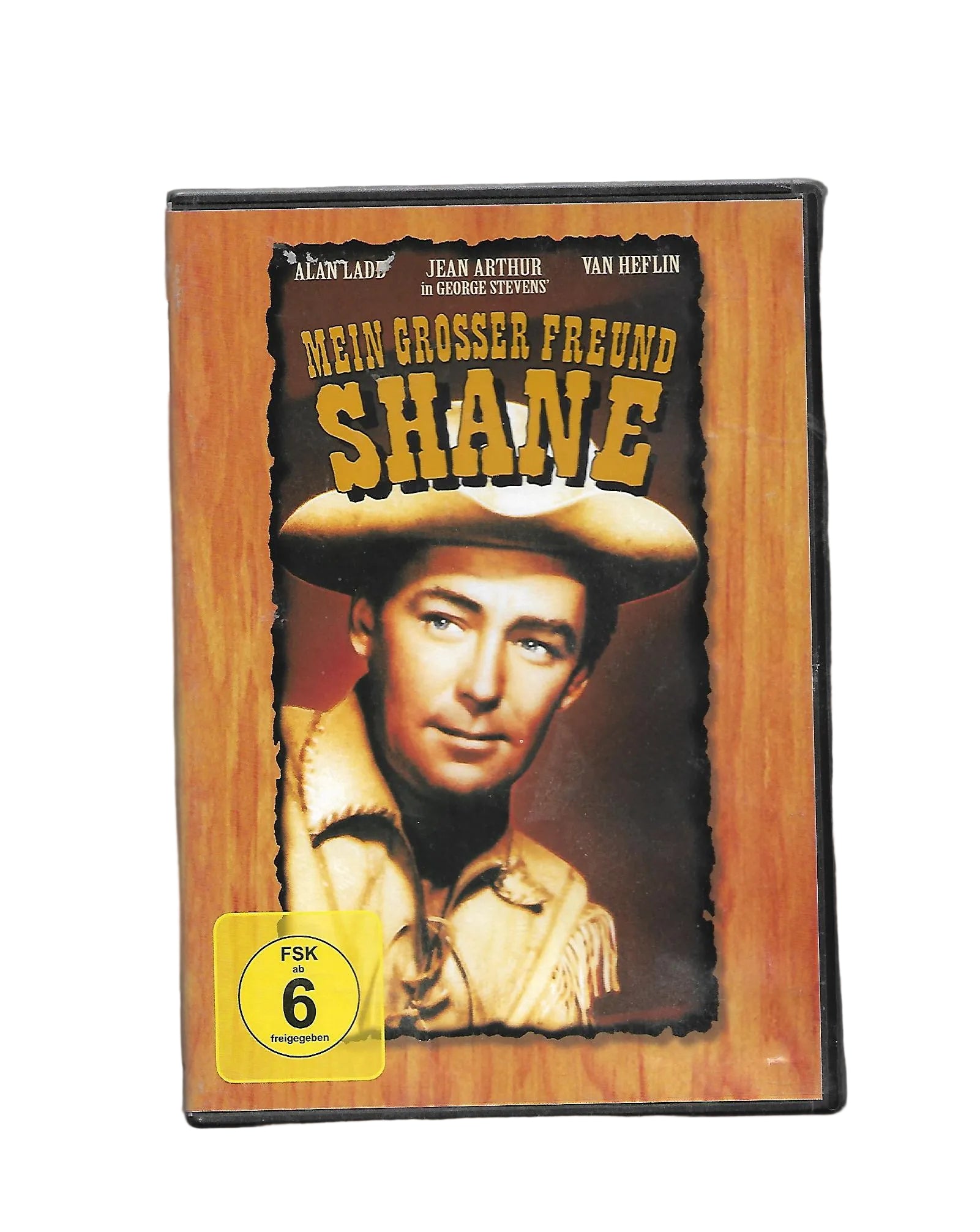 „DVD ‚Mein großer Freund Shane‘ mit Alan Ladd, Jean Arthur und Van Heflin, gebraucht, FSK 6, EAN 4010884522983.“
