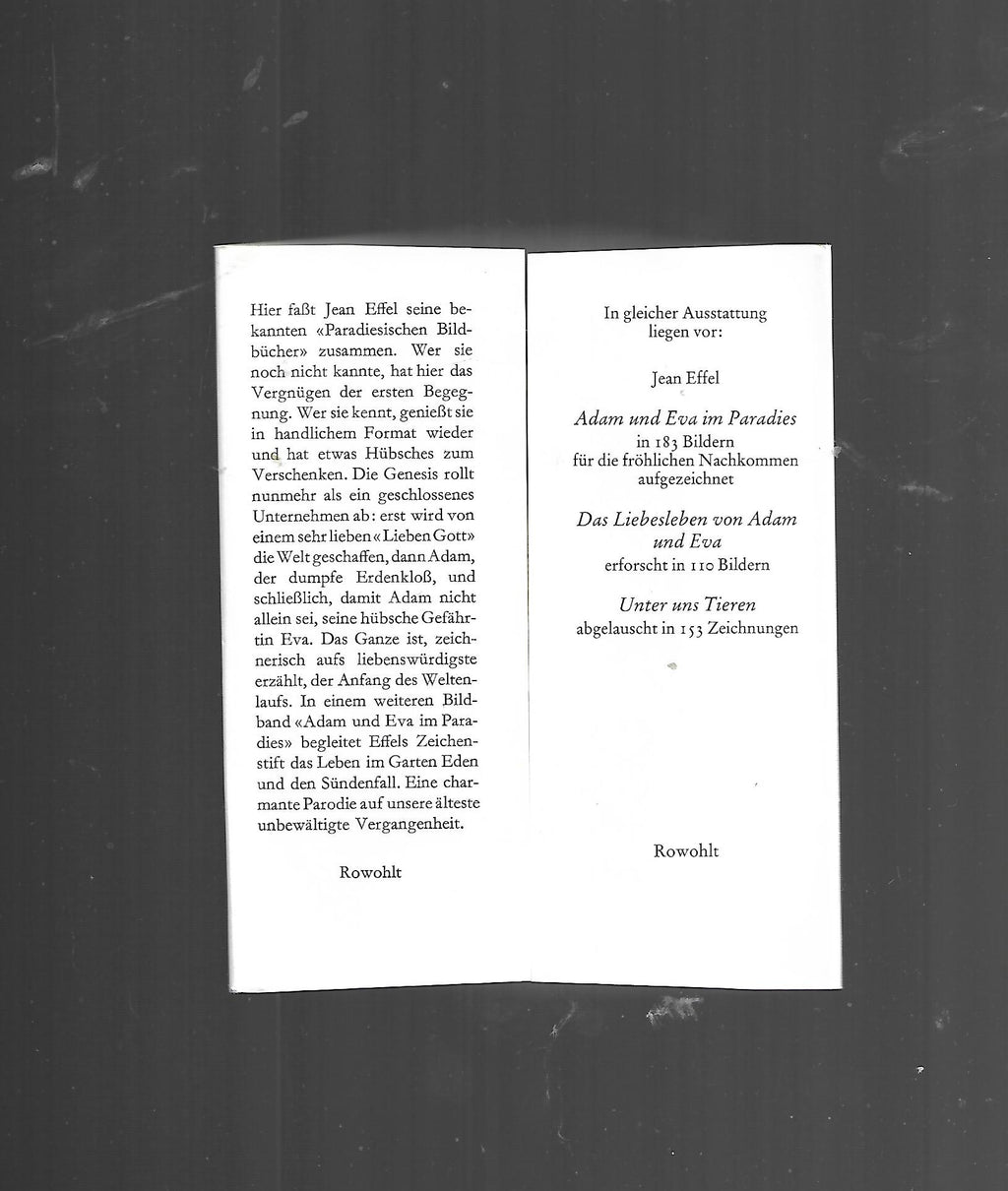 Humor Jean Effel Heitere Schöpfungsgeschichte für fröhliche Erdenbürger rowohlt 1995, kleines Büchlein gebunden guter Zustand