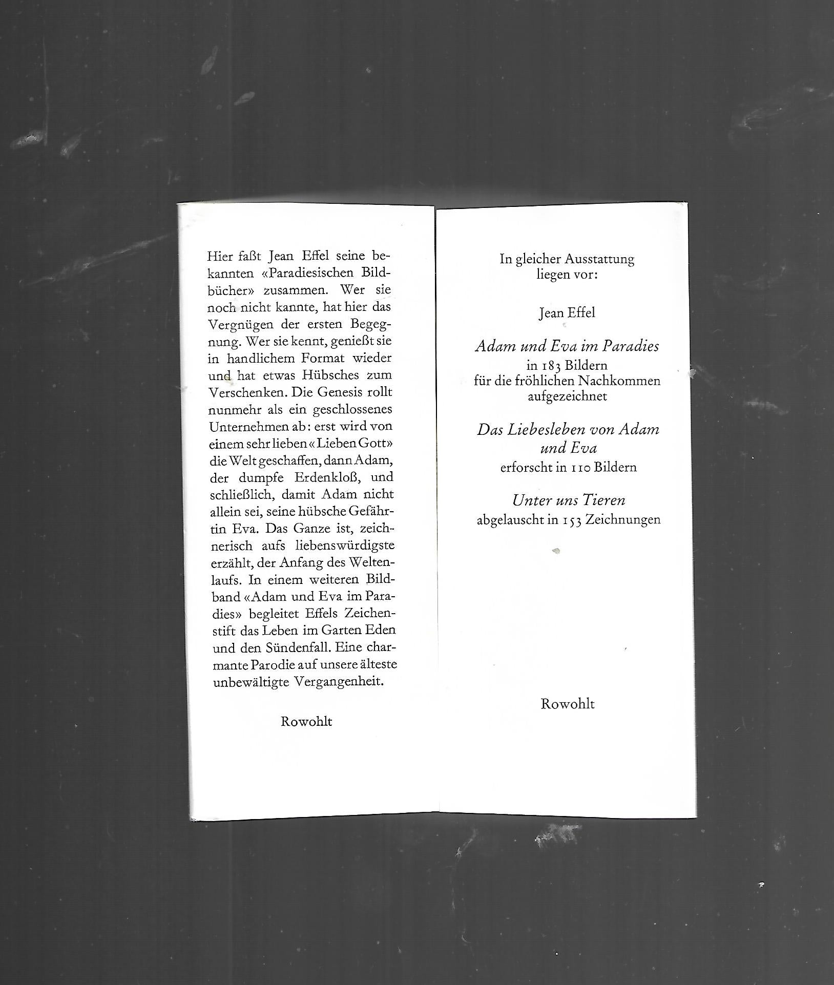 Humor Jean Effel Heitere Schöpfungsgeschichte für fröhliche Erdenbürger rowohlt 1995, kleines Büchlein gebunden guter Zustand