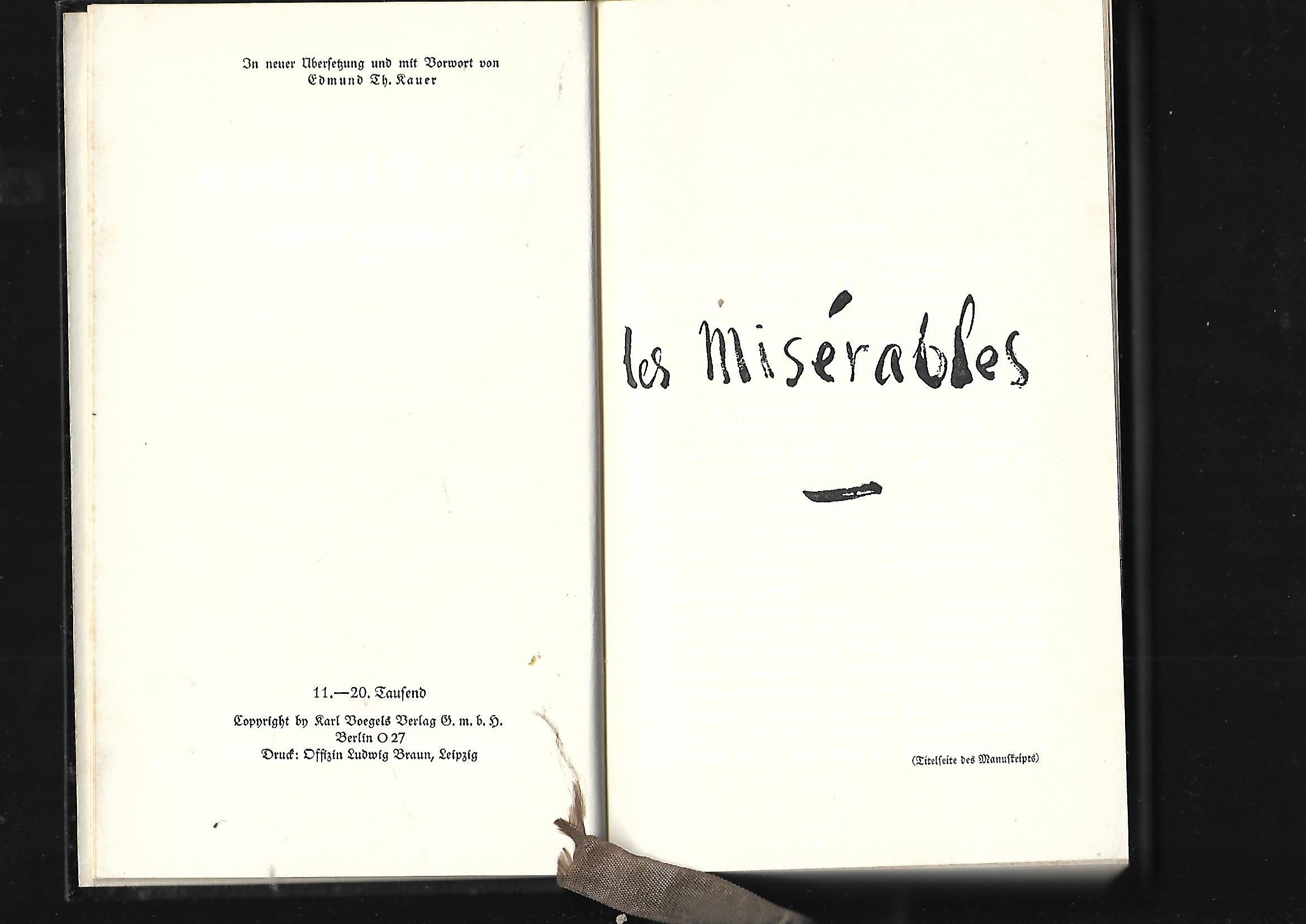 Historischer Roman Victor Hugo Die Elenden Karl Voegels Verlag GmbH Berlin  ca. 1930