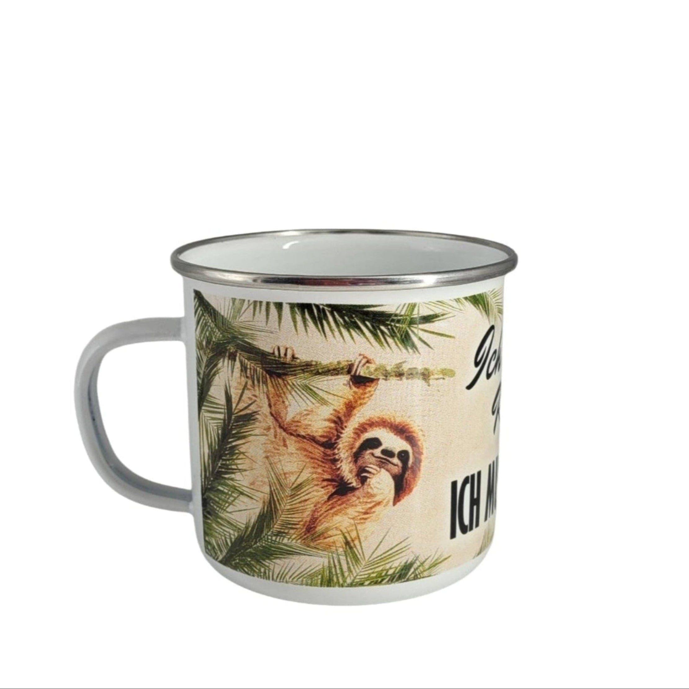 Emaille Becher "Ich bin in Rente - Ich muss gar nix !" 0,5 L
