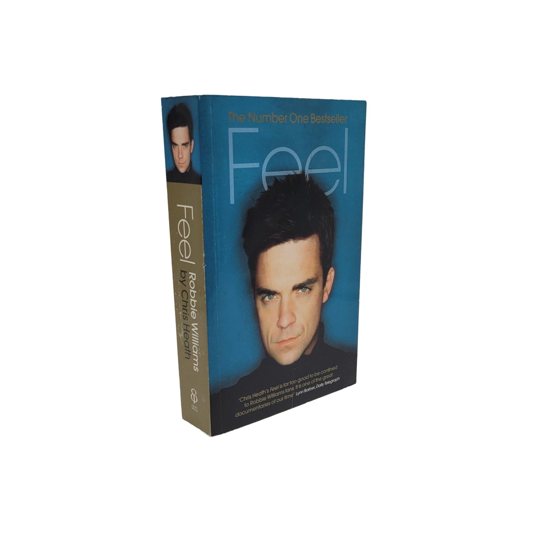 „Buchcover der englischen Biografie Feel von Chris Heath (Ebury Press, 2005), mit einem Porträt von Robbie Williams.“