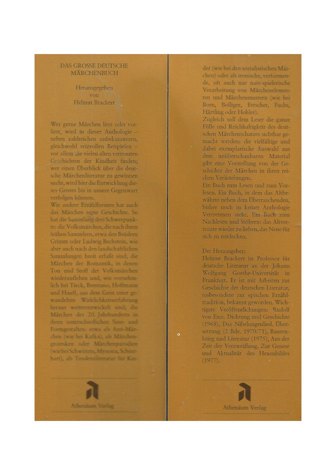 Fantasy Helmut Brackert Das Grosse Deutsche Märchenbuch - Athenäum 1979