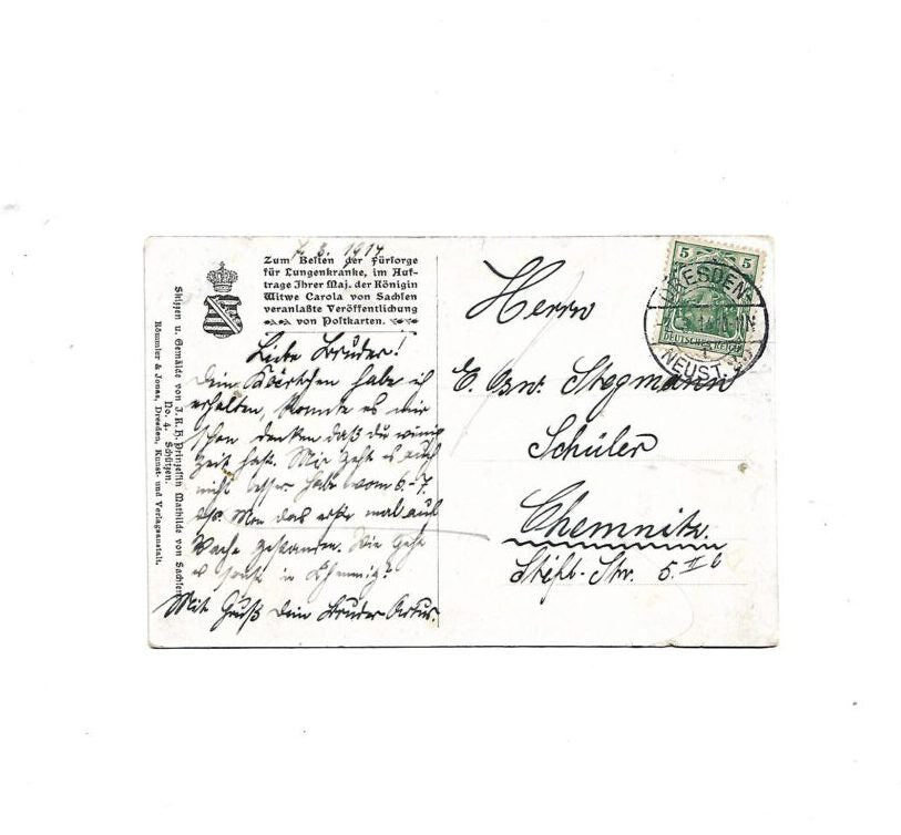 Feldpost 1. WK Schützen Regiment 108 - Prinzessin Mathilde v. Sachsen -gelaufen-