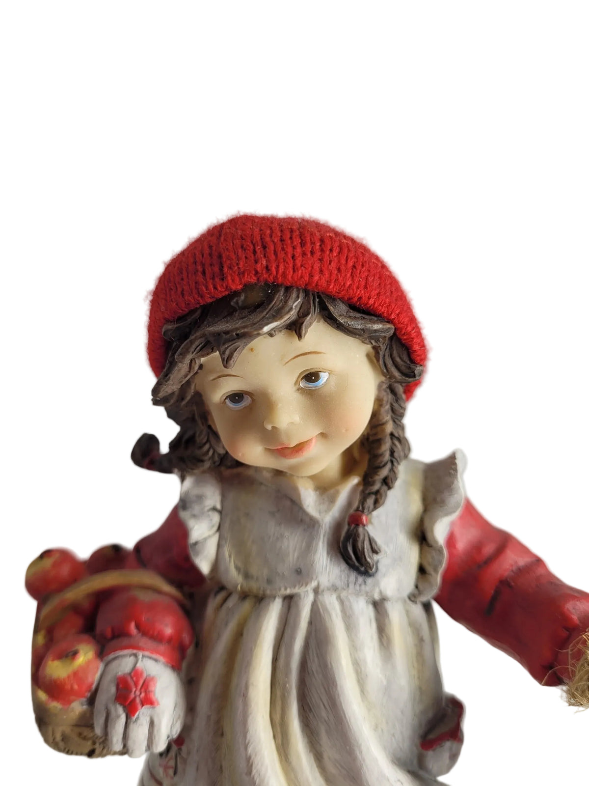 Figur - Dekofigur „Mädchen mit roter Strickmütze, Apfelkorb & Laterne“ (Höhe 20 cm)