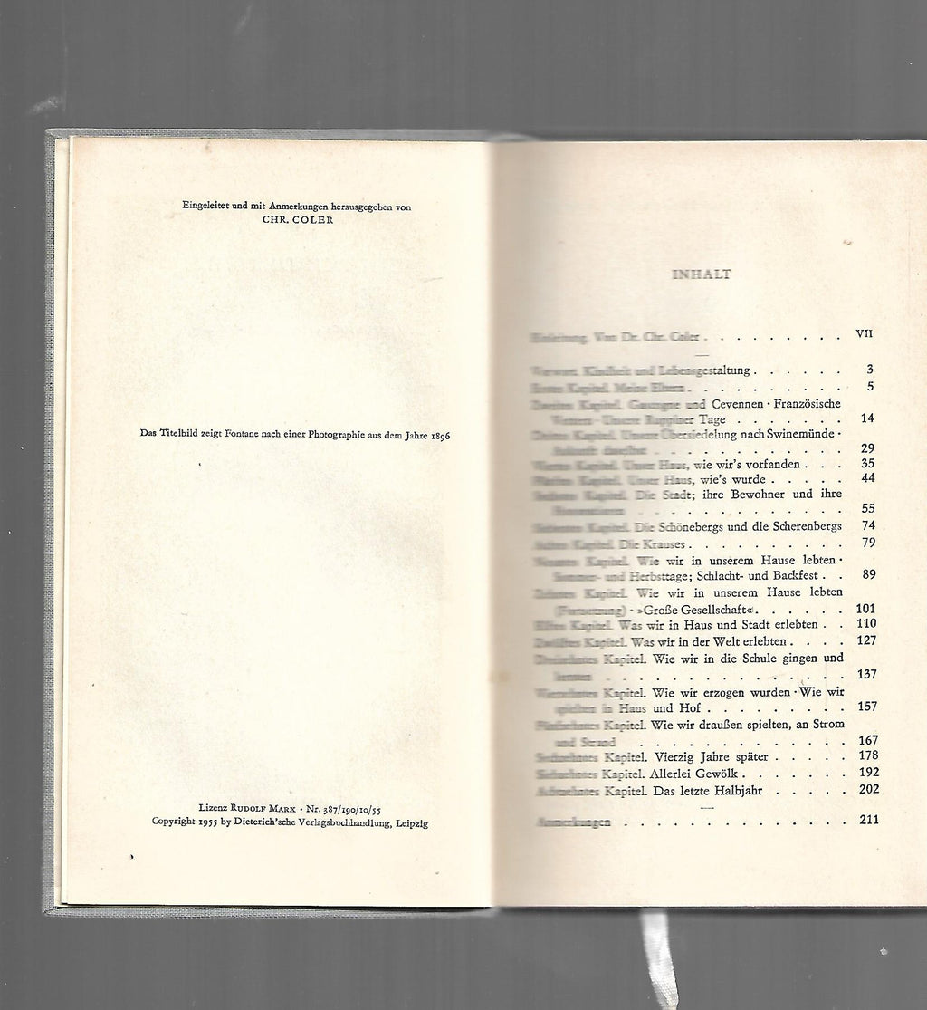 Biographie Theodor Fontane Meine Kinderjahre Autobiographie erschienen In der Diederich'schen Verlagsbuchhandlung zu Leipzig 1955
