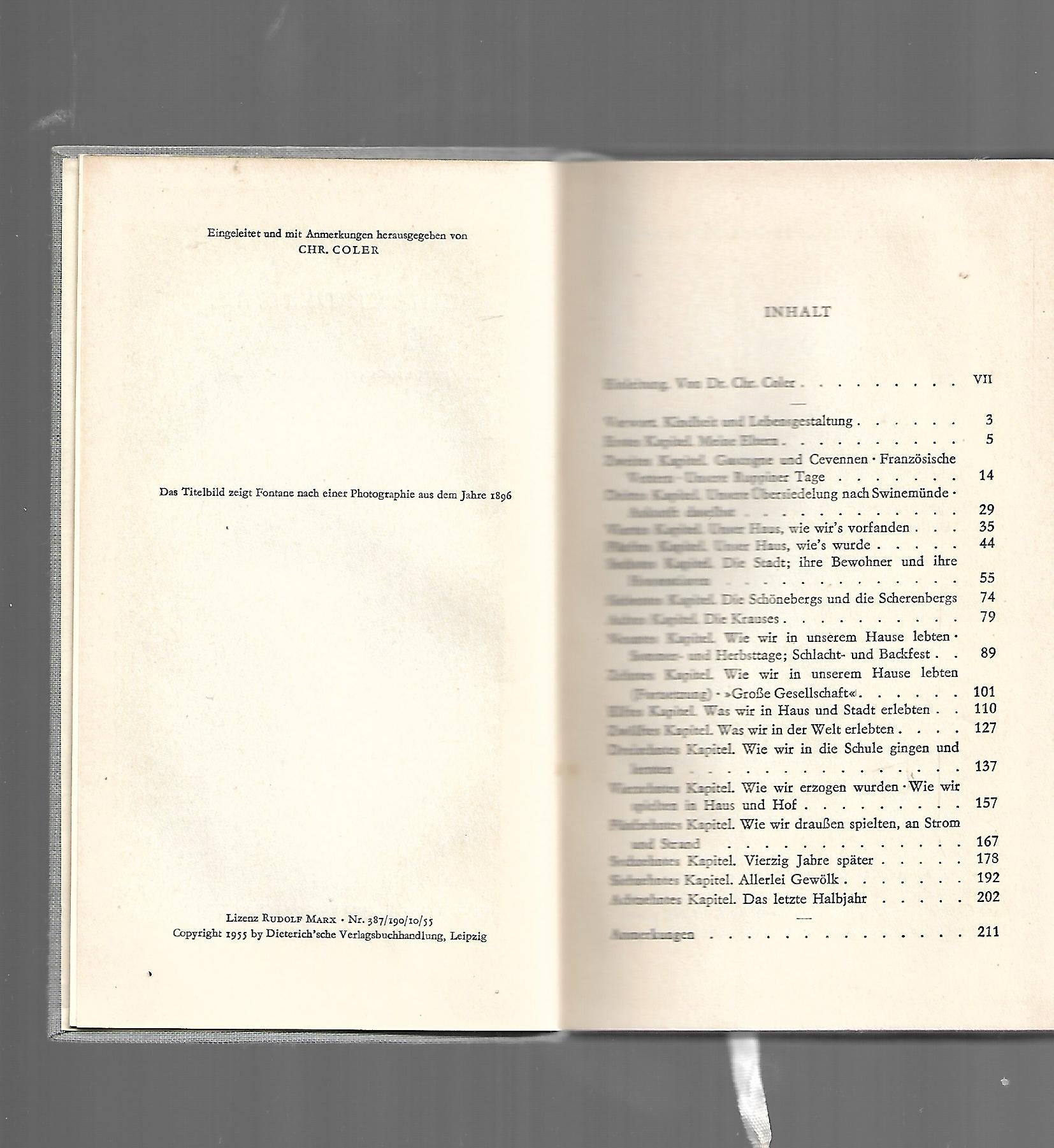 Biographie Theodor Fontane Meine Kinderjahre Autobiographie erschienen In der Diederich'schen Verlagsbuchhandlung zu Leipzig 1955