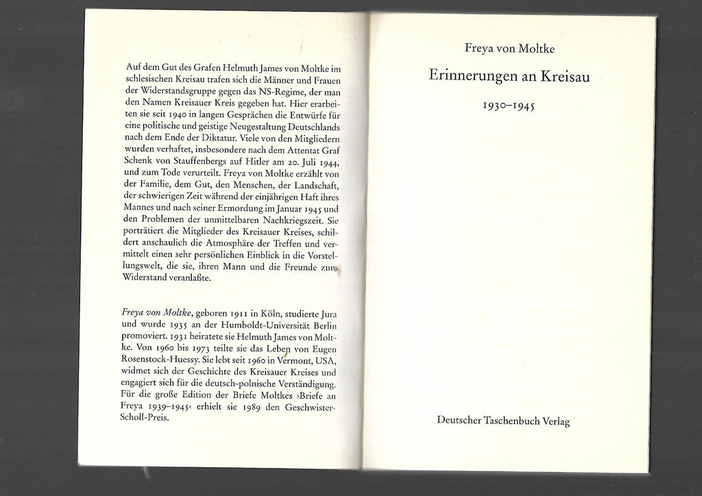 Biographie Freya von Moltke Erinnerungen an Kreisau - 1930 - 1945 - Widerstandsgruppe um Helmuth James von Moltke dtv 2001