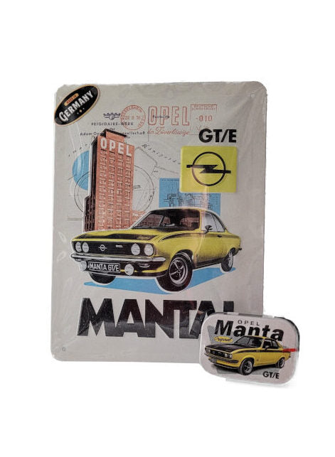 Angebot "Geschenkset 12" Blechschild (15 x 20 cm) + Pfefferminzpastillen Opel Manta GT/E (Nostalgic Art)