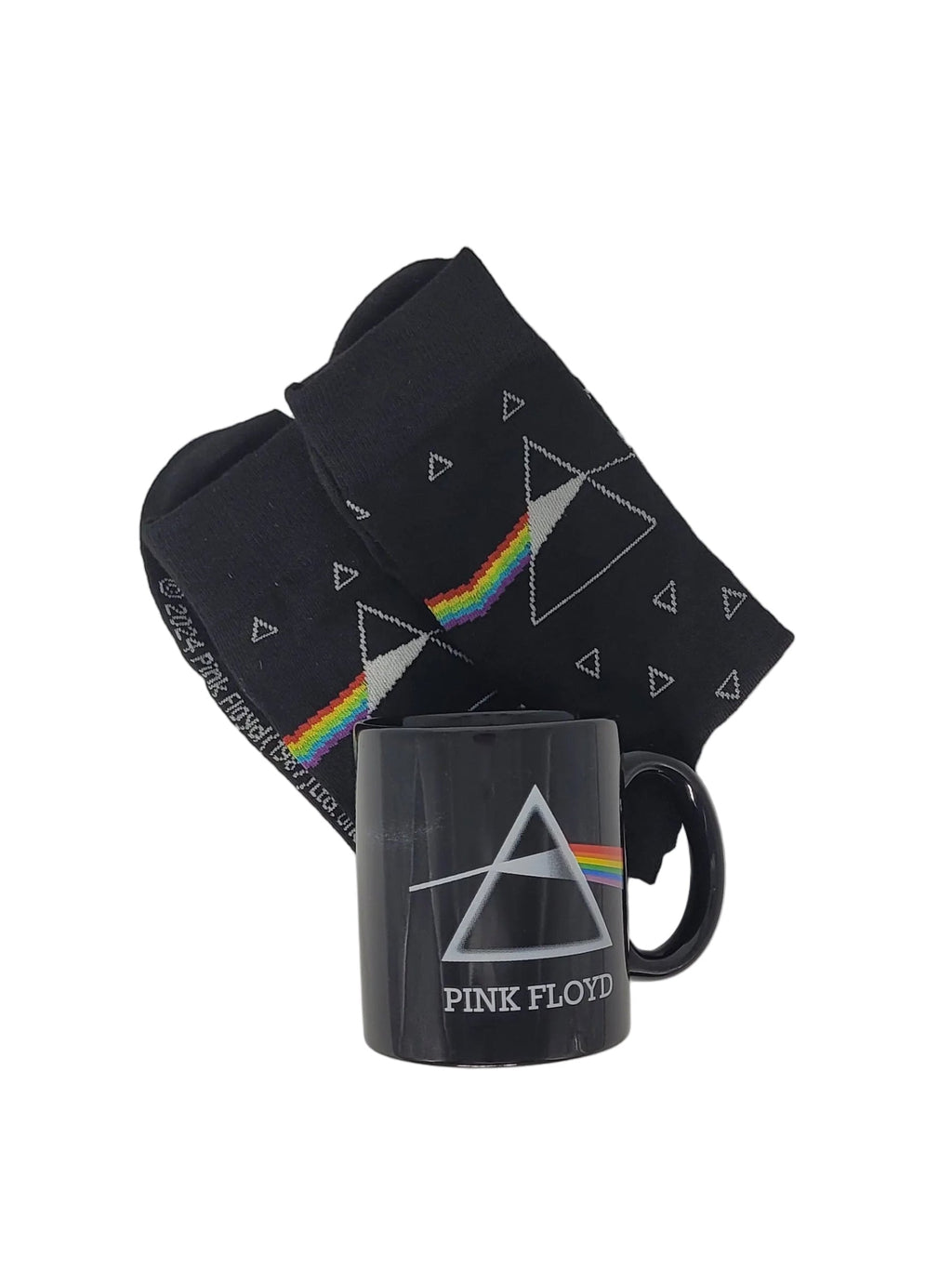 „Geschenkset Pink Floyd mit Keramikbecher und Socken, offiziell lizenziertes Fanartikel‑Set in Schwarz, ideal als Geschenk für Musikfans.“  