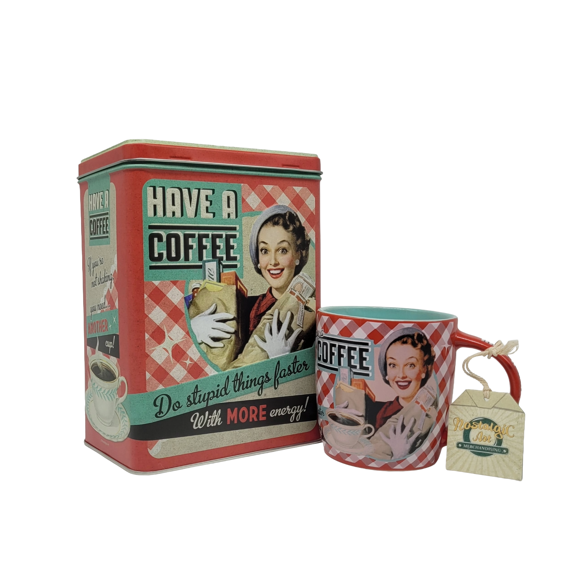 „Geschenkset mit Keramiktasse und großer Vorratsdose im Retro‑Design ‚Have a coffee‘ von Nostalgic Art“