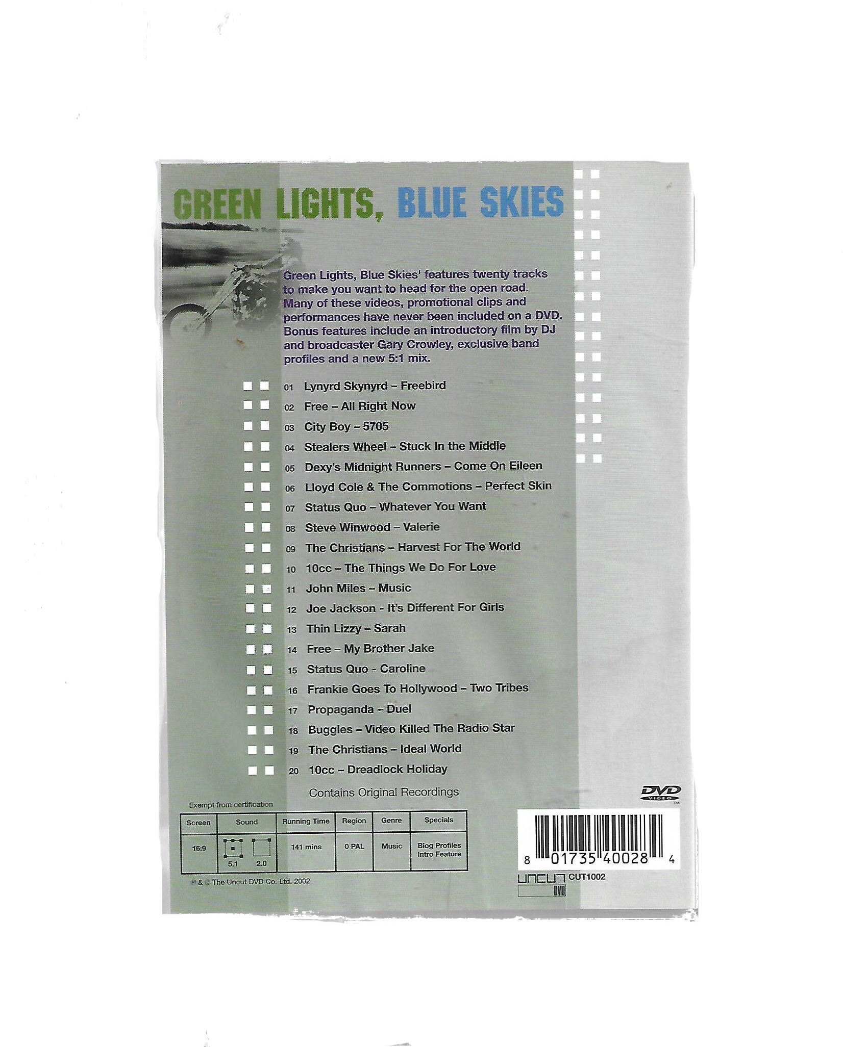 DVD Green Lights Blue Skies 20 drivin' rock videos various artists Lynyrd Skinyrd Status Quo u. a.