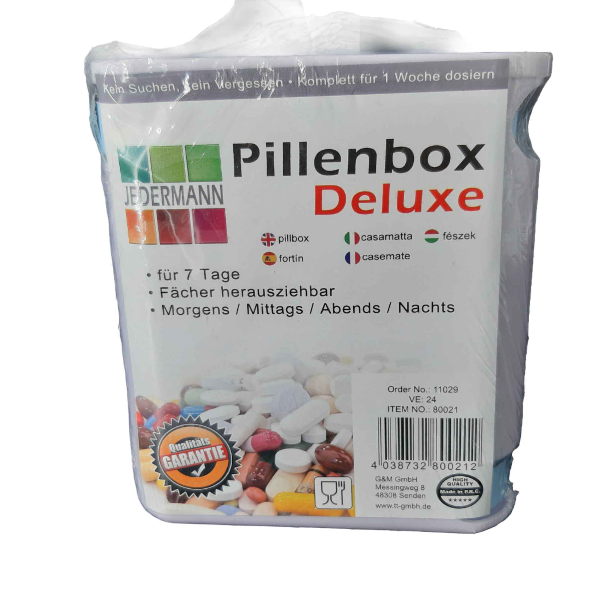 Haushaltswaren Pillenbox, Pillendose de Luxe, 7 Tage, Fächer herausziehbar -neu- OVP