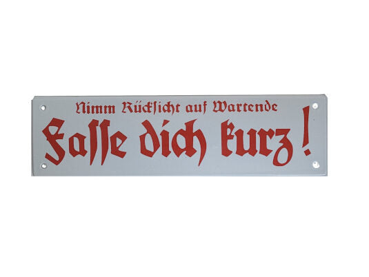 Blechschild Hinweisschild Telefonzelle - Fasse dich kurz - Emailleschild (33 x 9 cm)