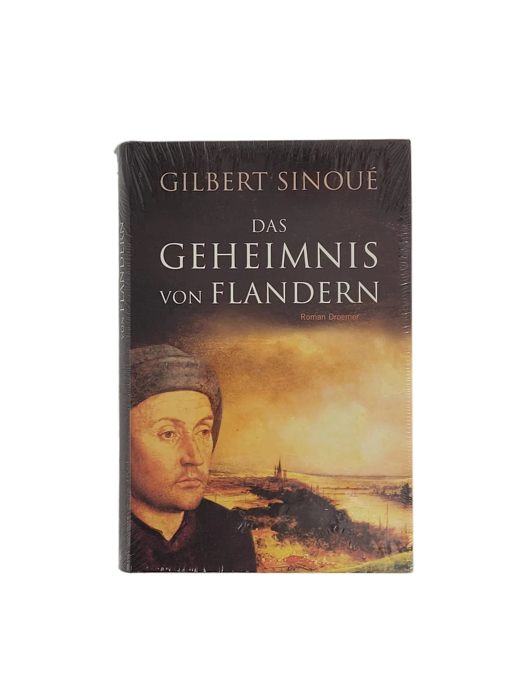 Vorderseite des gebundenen historischen Romans „Das Geheimnis von Flandern“ von Gilbert Sinoué aus dem Droemer Verlag, original in Folie eingeschweißt.
