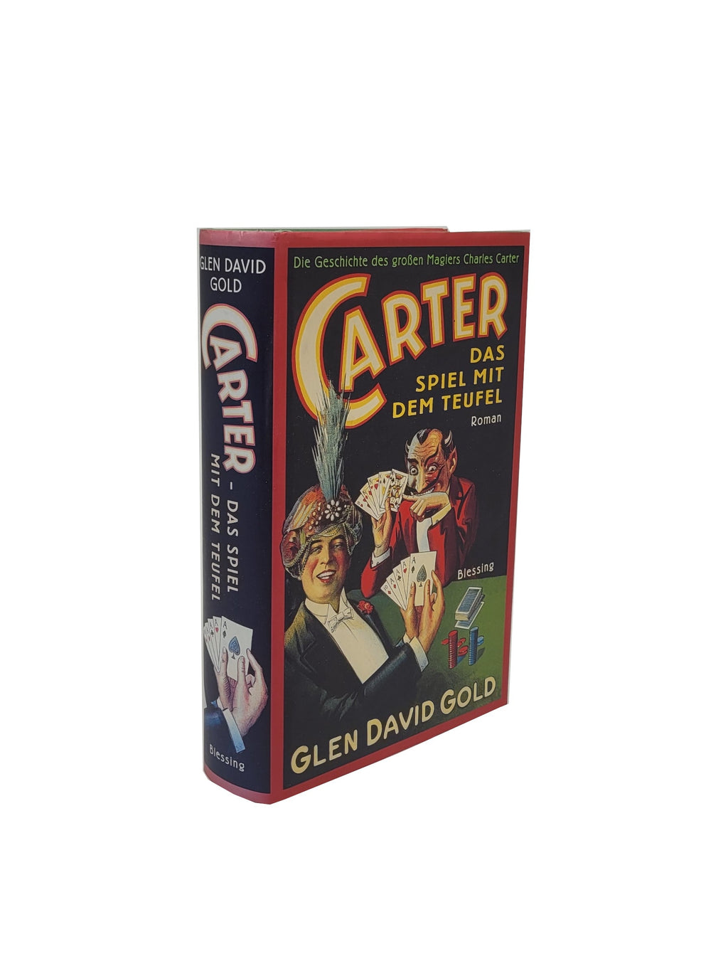 „Hardcover ‚Carter – Das Spiel mit dem Feuer‘ von Glen David Gold; gebrauchtes Buch, kleine Beschädigung an der Vorsatzseite, insgesamt guter Zustand.“