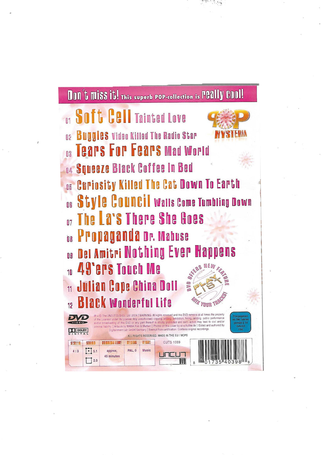 DVD Pop Hysteria Video-Clips 12 cool Pop Pearls  Tears for Fears - Propaganda - Soft Cell u.a.