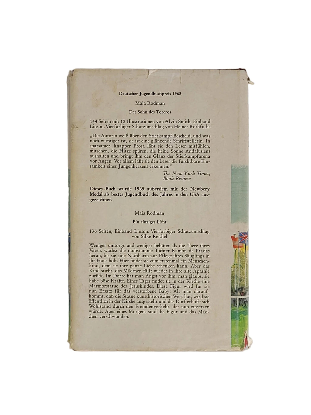 Rückseite des Schutzumschlags mit Verlagswerbung des Herold Verlags für Jugendbücher von Maia Rodman sowie Hinweisen zum Deutschen Jugendbuchpreis.