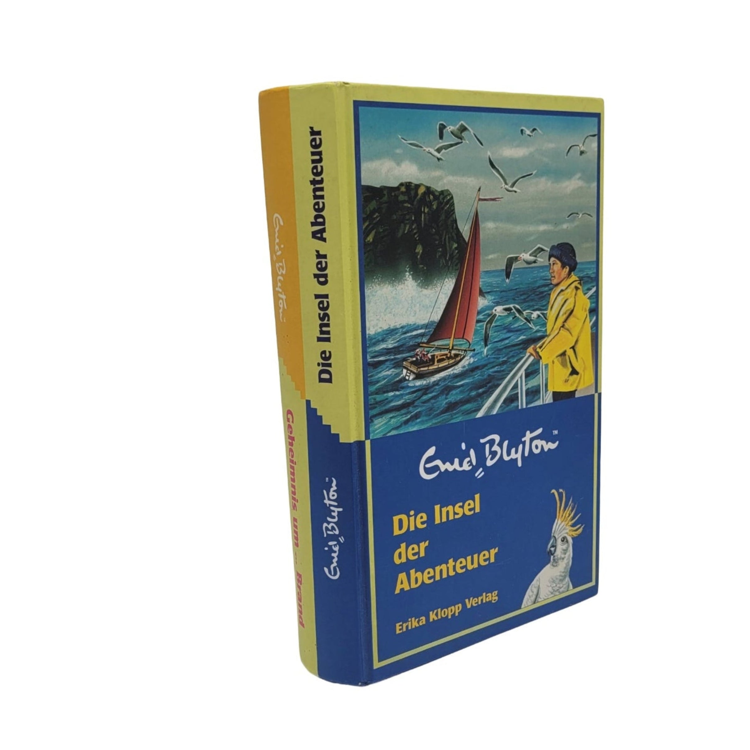 „Buchcover Enid Blyton Doppelband Die Insel der Abenteuer und Geheimnis um einen nächtlichen Brand, Erika Klopp Verlag 1999, gebundene Ausgabe“