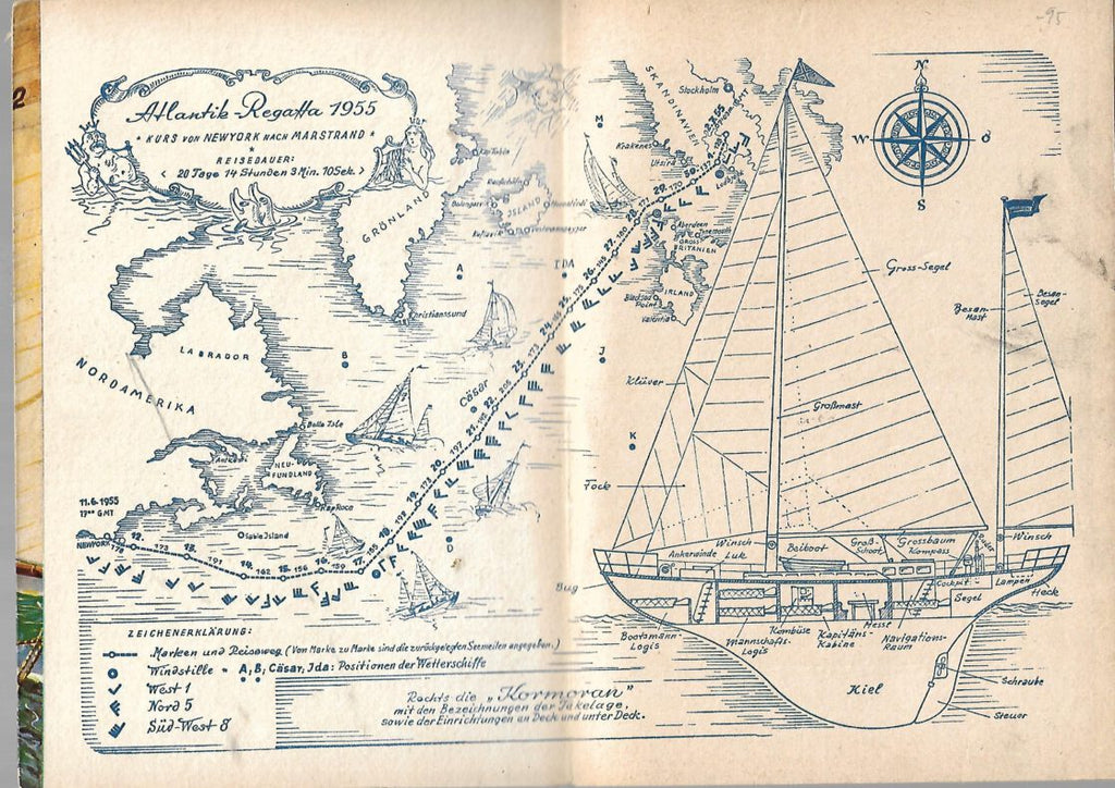 ugendbuch Günther Eddelbüttel Wettsegeln der Sieben - Atlantikregatta 1955 GJB 1956 gebraucht, guter Zustand Karte