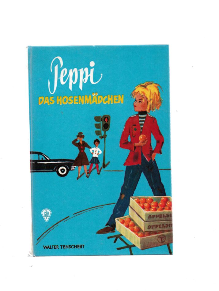 „Buchcover des Jugendbuchs ‚Peppi – Das Hosenmädchen‘ von Walter Tenschert, erschienen 1970 im GJB Verlag. Titel in roter Schrift, Illustration eines Mädchens in Hosen mit frechem Blick, typisches Design der 70er-Jahre.