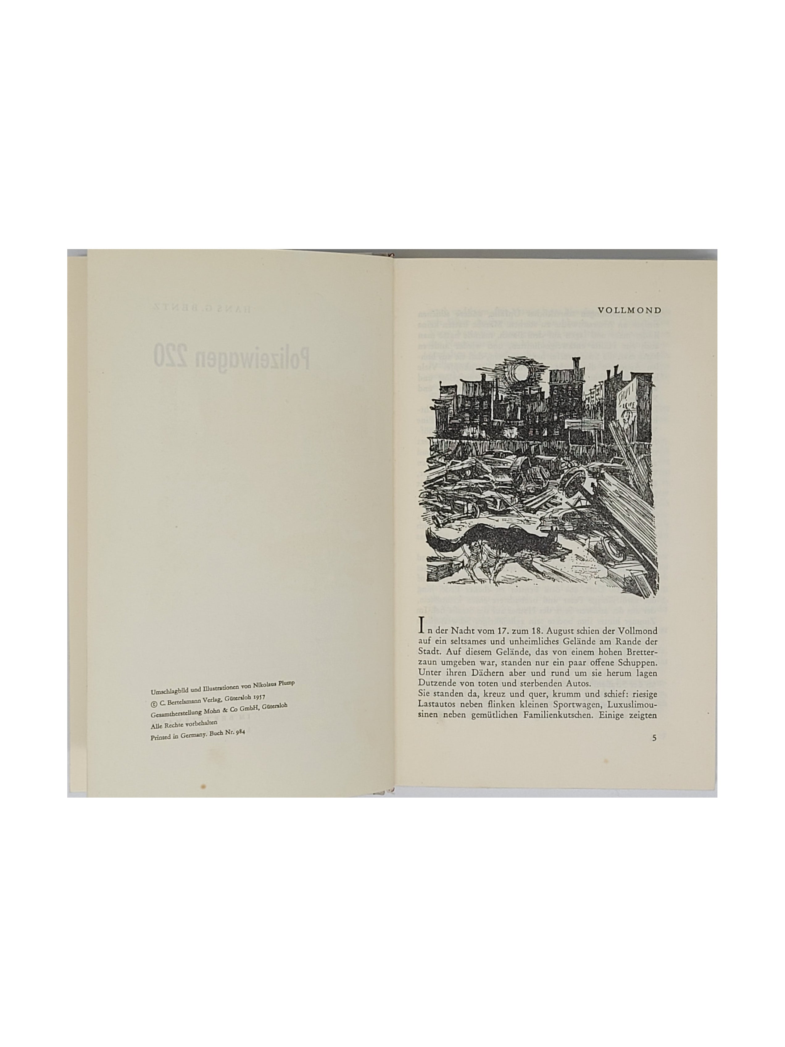 Jugendbuch Hans G. Bentz - Polizeiwagen 220 - Bertelsmann Lesering 1957