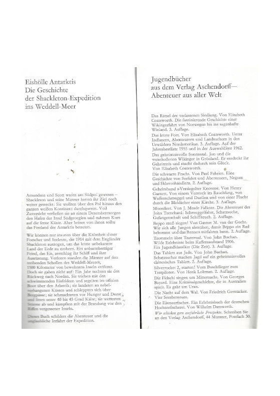 Jugendbuch William Bixby Eishölle Antarktis Aschendorff Verlag 1967 guter Zustand, der Schutzumschlag zeigt Gebrauchsspuren Inhaltsangabe